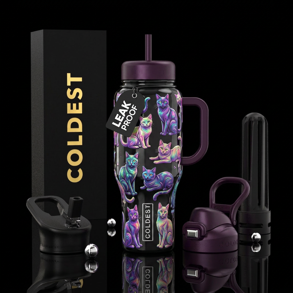 Cool  flamboyant sassy cats, glossy, glowie, tromp... water bottle design