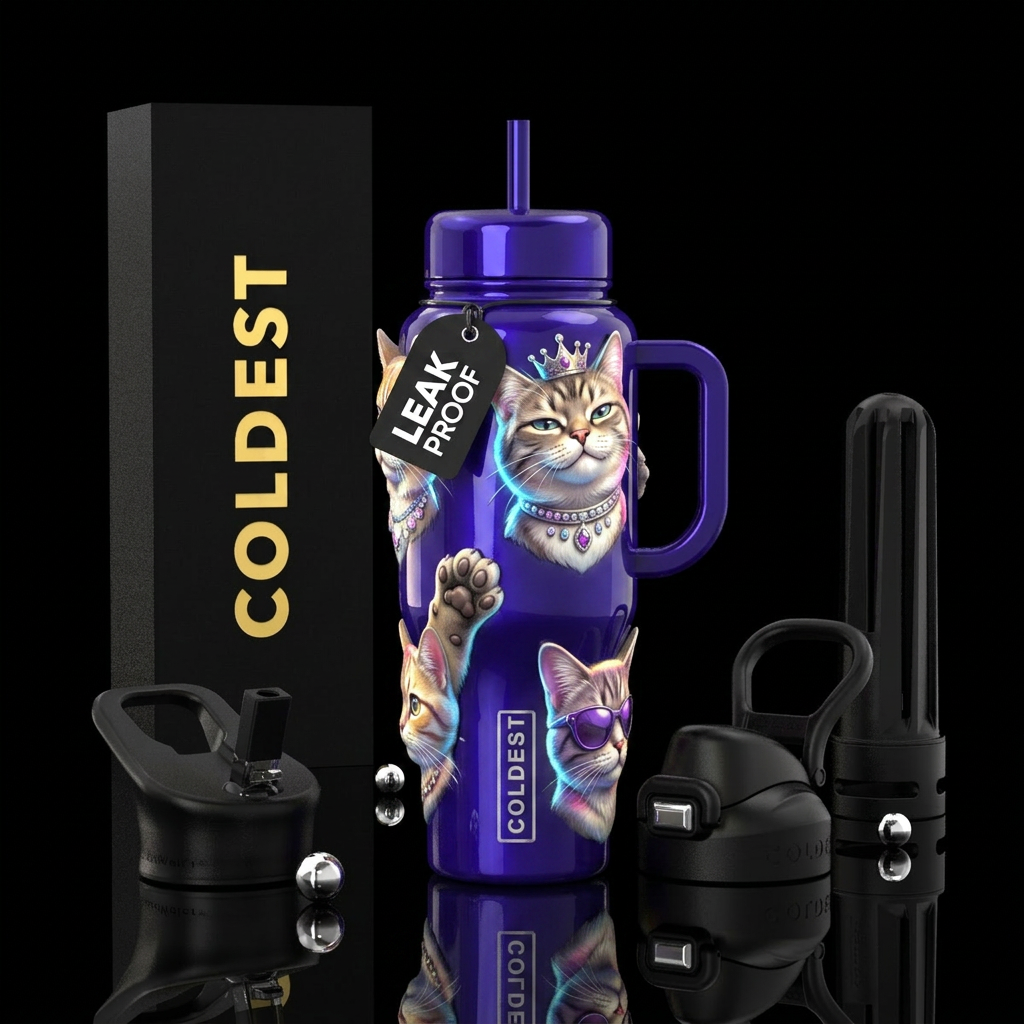 Cool  flamboyant sassy savvy cats, glossy, glowie,... water bottle design
