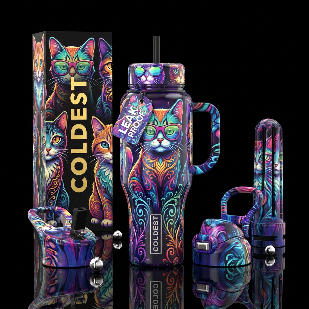 Cool  flamboyant sassy savvy kittens, glossy, glow... water bottle design