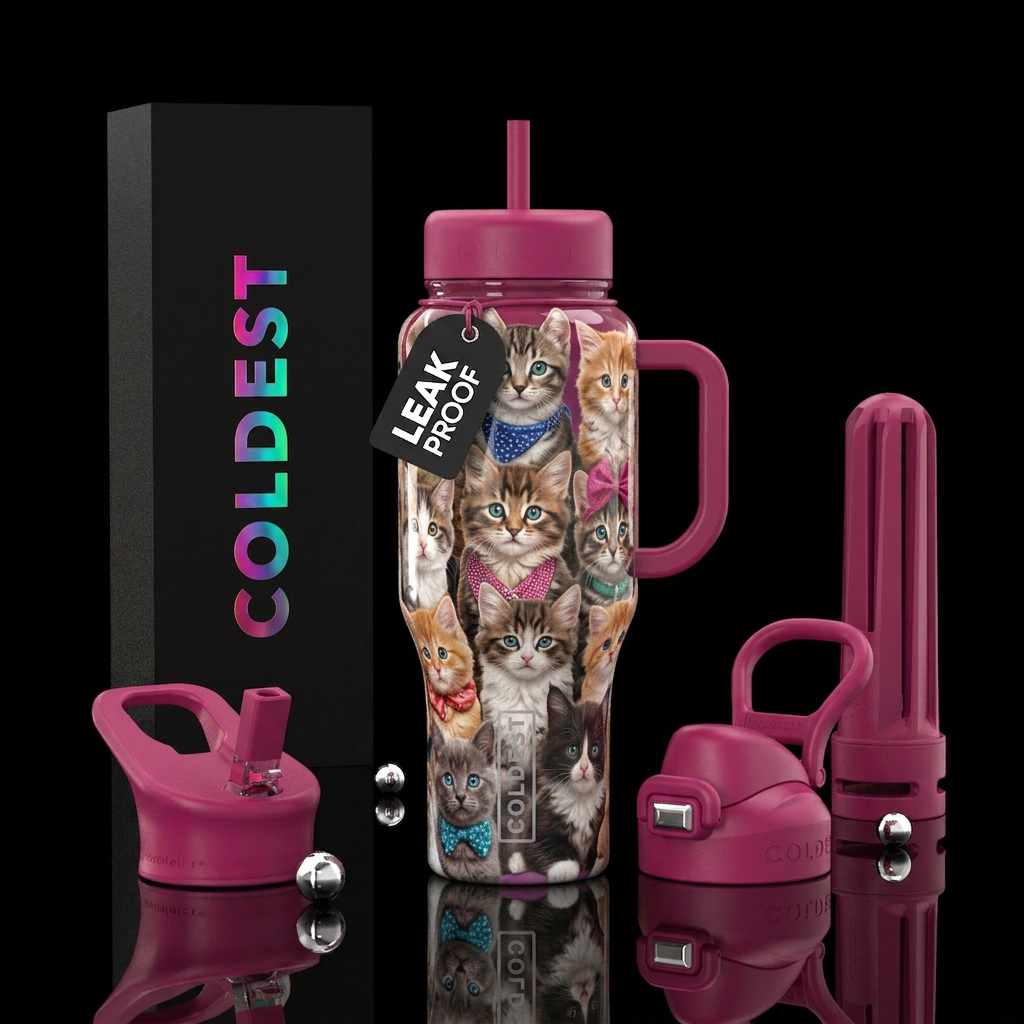 Cool  flamboyant sassy savvy kittens, glossy, , tr... water bottle design