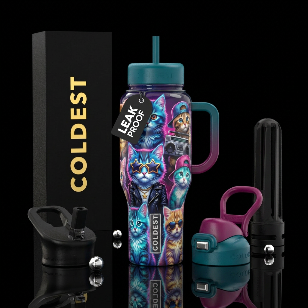 Cool  flamboyant sassy savvy kittens, glossy, , tr... water bottle design
