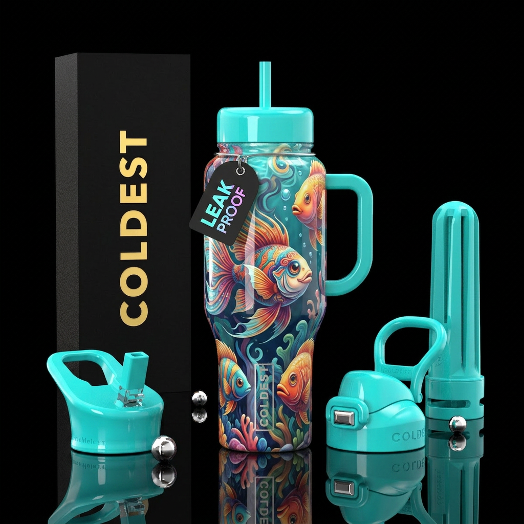 Cool  flamboyant sassy savvy fish, glossy, , tromp... water bottle design