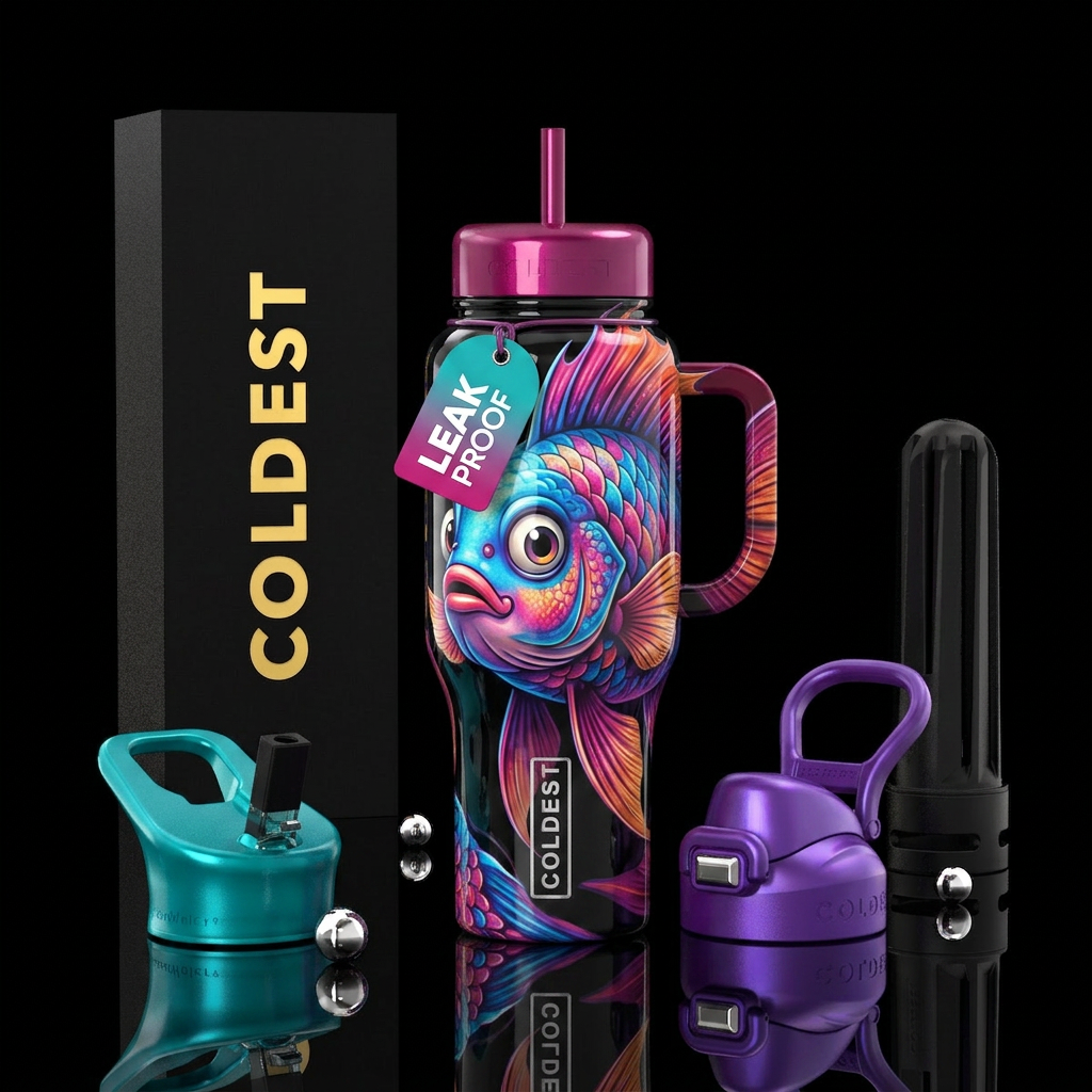 Cool  flamboyant sassy savvy fish, glossy, , tromp... water bottle design