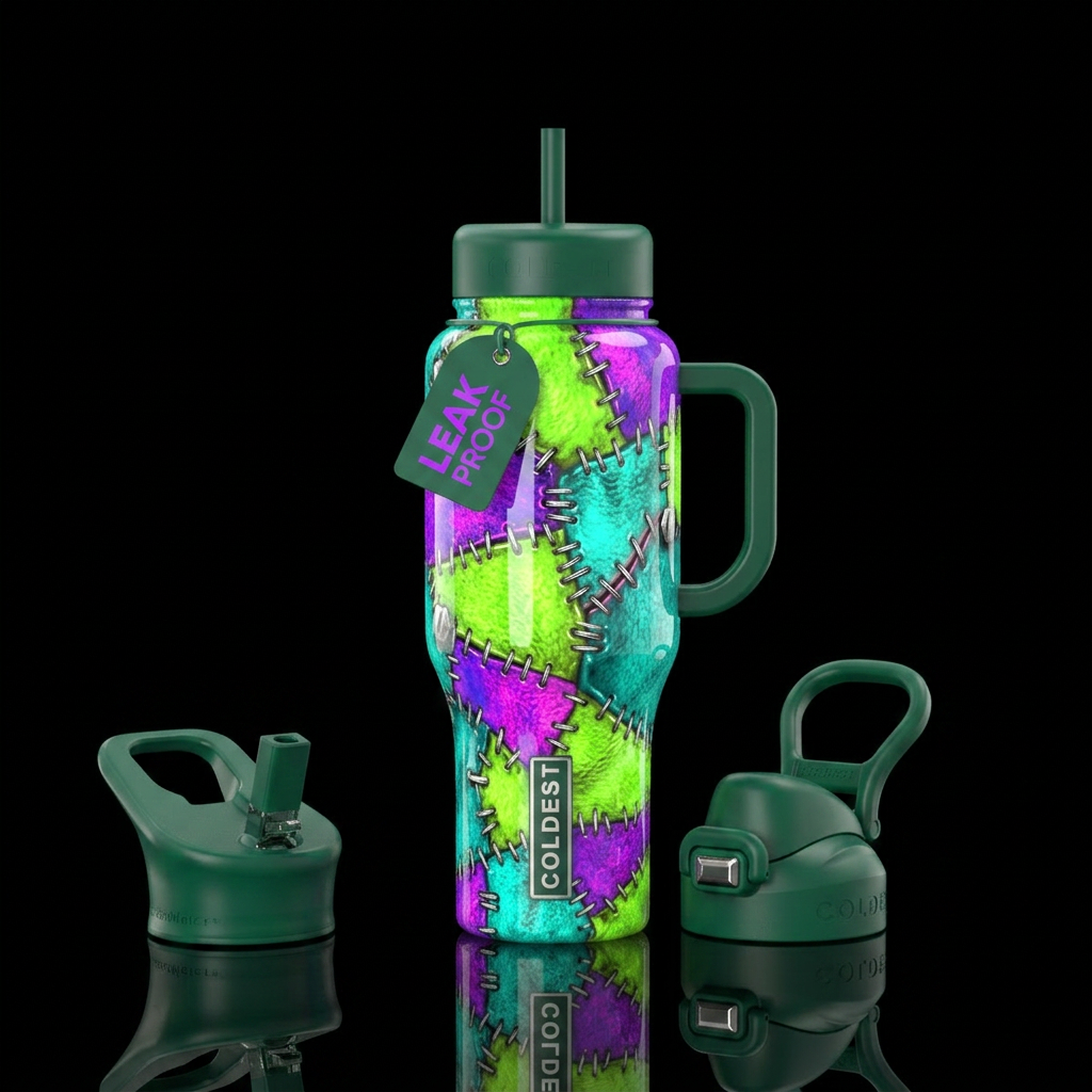 Frankenstein bottle, glossy, , trompe-l'œil ,glowi... water bottle design