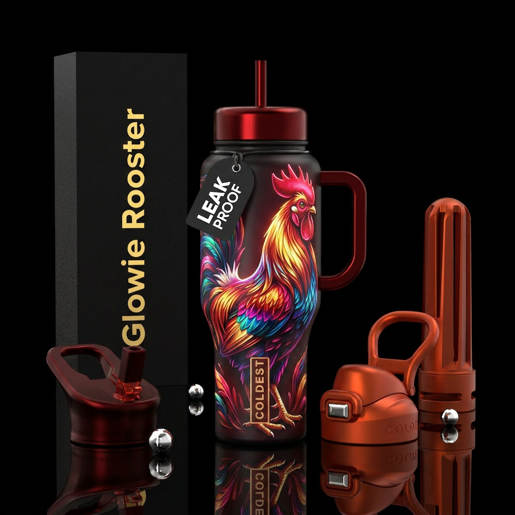 , glossy, , trompe-l'œil ,glowie, vibrant,flamboya... water bottle design