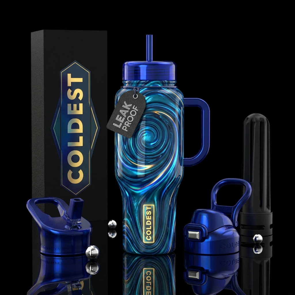 , glossy, , trompe-l'œil ,glowie, vibrant,flamboya... water bottle design