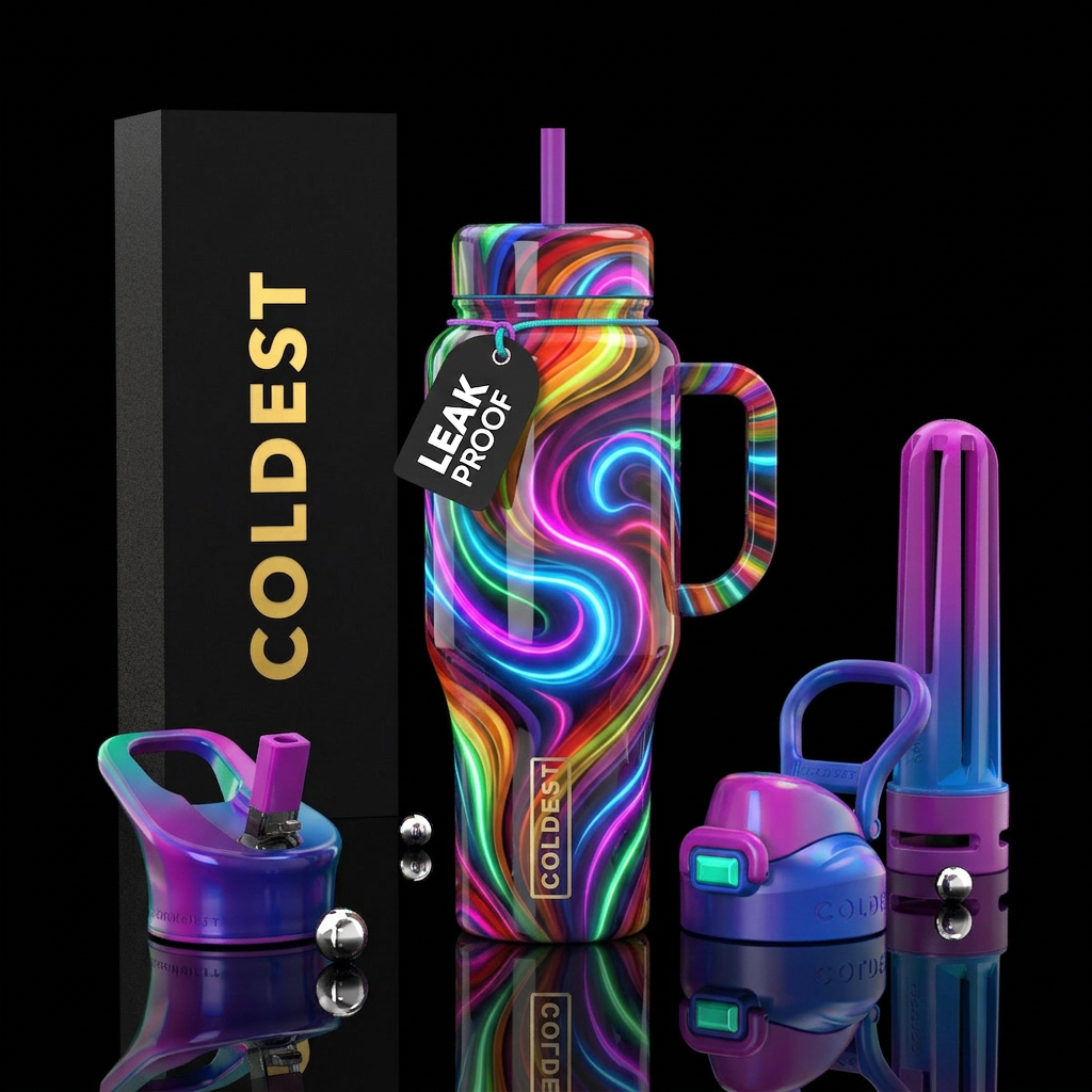 , glossy, , trompe-l'œil ,glowie, vibrant,flamboya... water bottle design