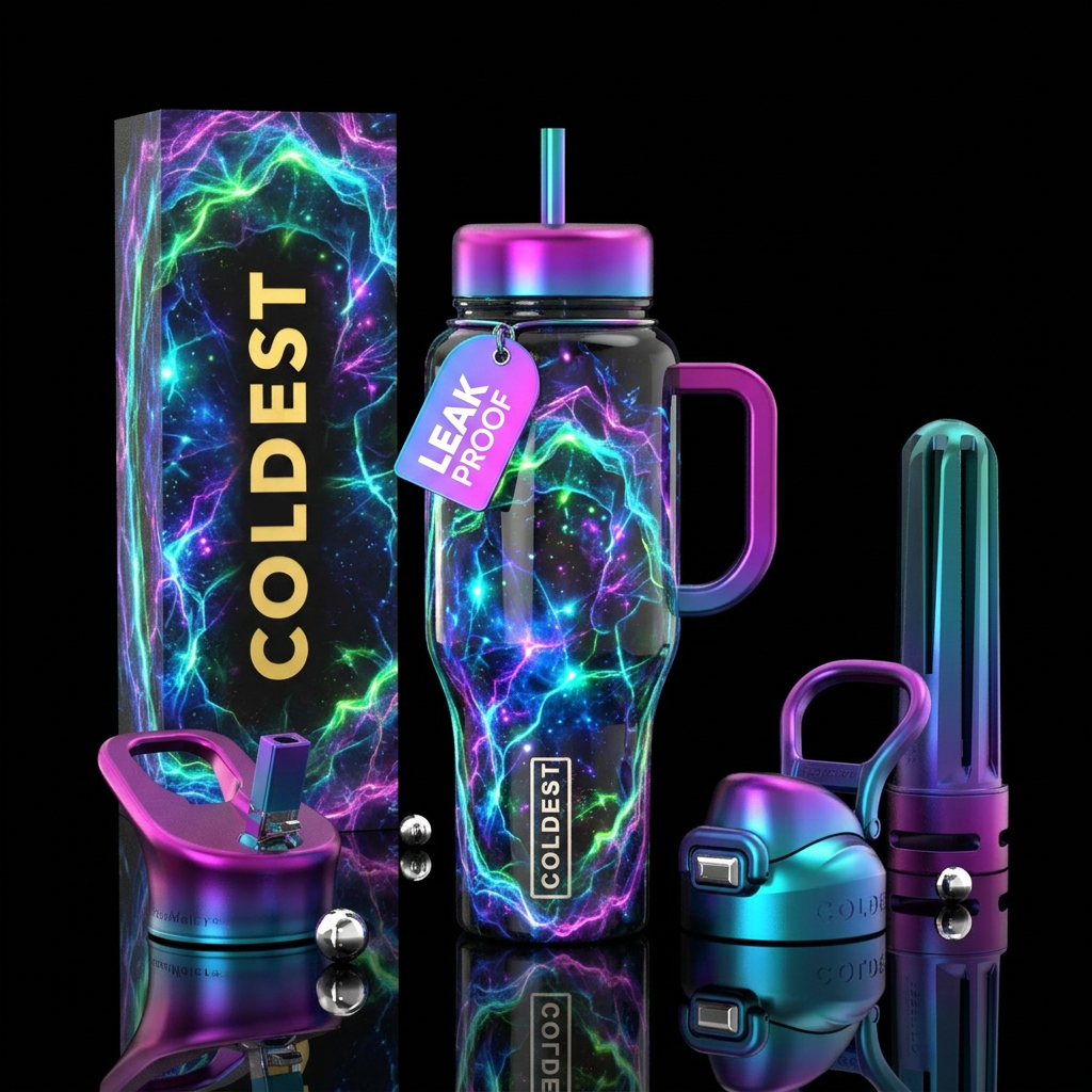 , glossy, , trompe-l'œil ,glowie, vibrant,flamboya... water bottle design