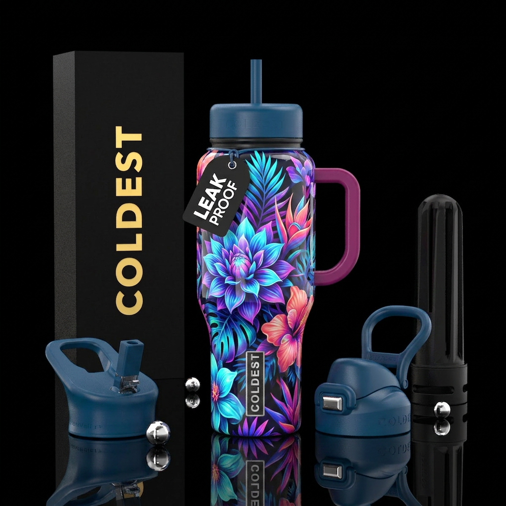 , glossy, , trompe-l'œil ,glowie, vibrant,flamboya... water bottle design