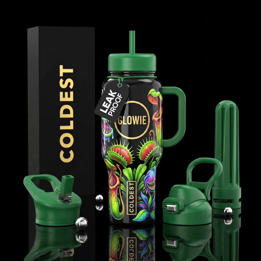 Glowie, glossy, realism, trompe-l'œil ,, vibrant,f... water bottle design