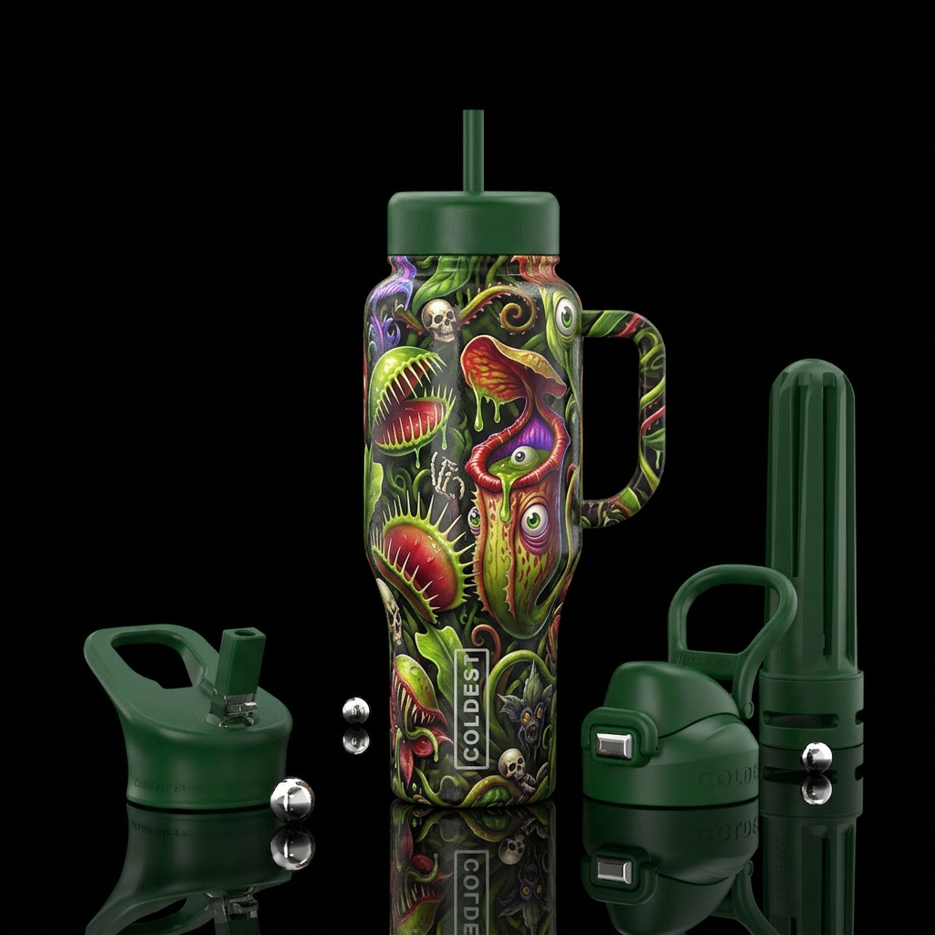 horrors, glossy, realism, trompe-l'œil ,, vibrant,... water bottle design