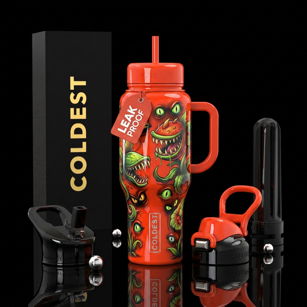 horrors, glossy, realism, trompe-l'œil ,, vibrant,... water bottle design
