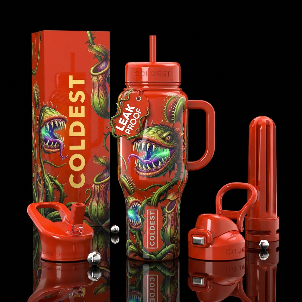 horrors, glossy, realism, trompe-l'œil ,, vibrant,... water bottle design