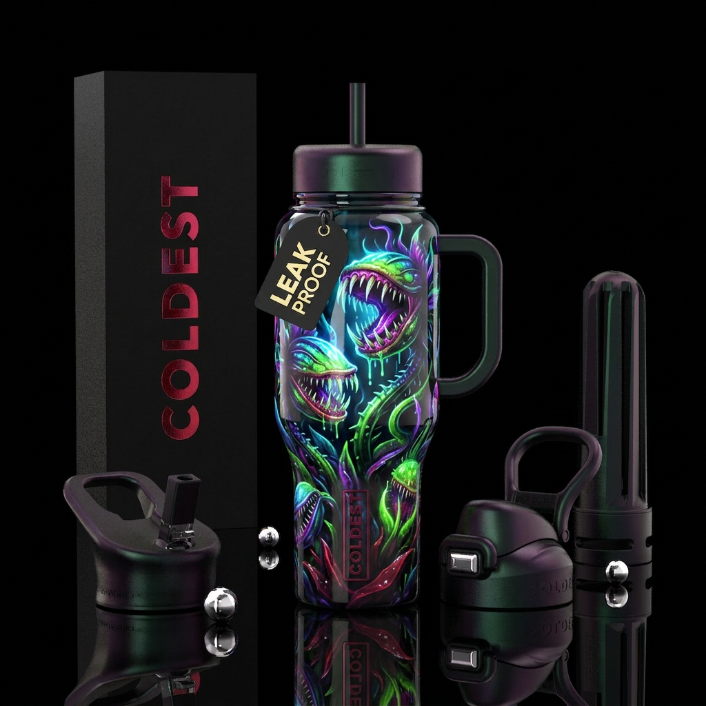 horrors, glossy, realism, trompe-l'œil ,, vibrant,... water bottle design