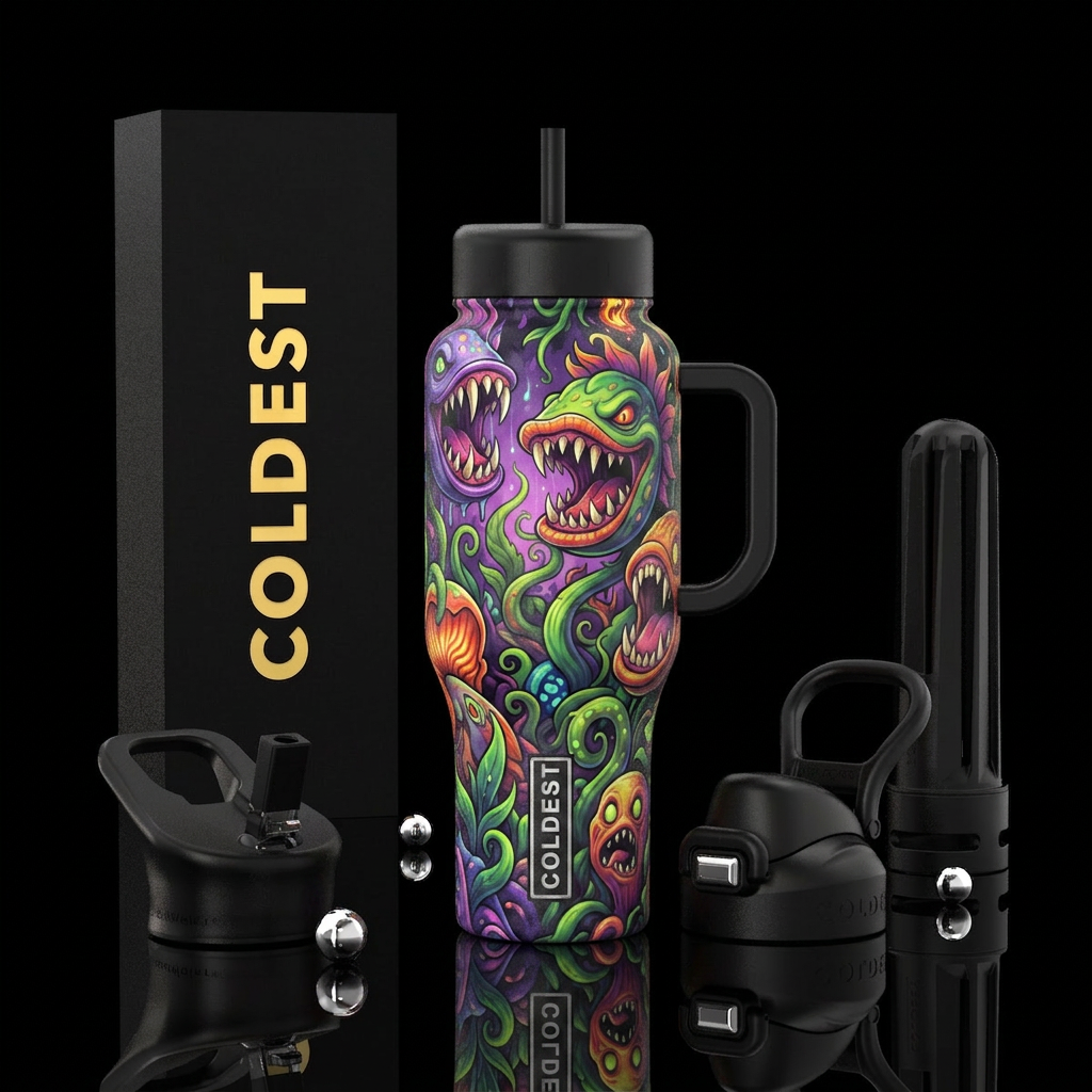 horrors, glossy, realism, trompe-l'œil ,, vibrant,... water bottle design