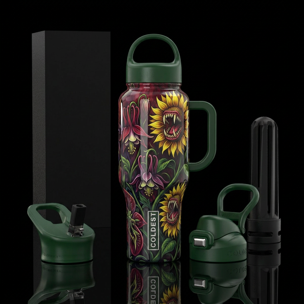 Carnivorous sunflowers and Carnivorous columbine, ... water bottle design