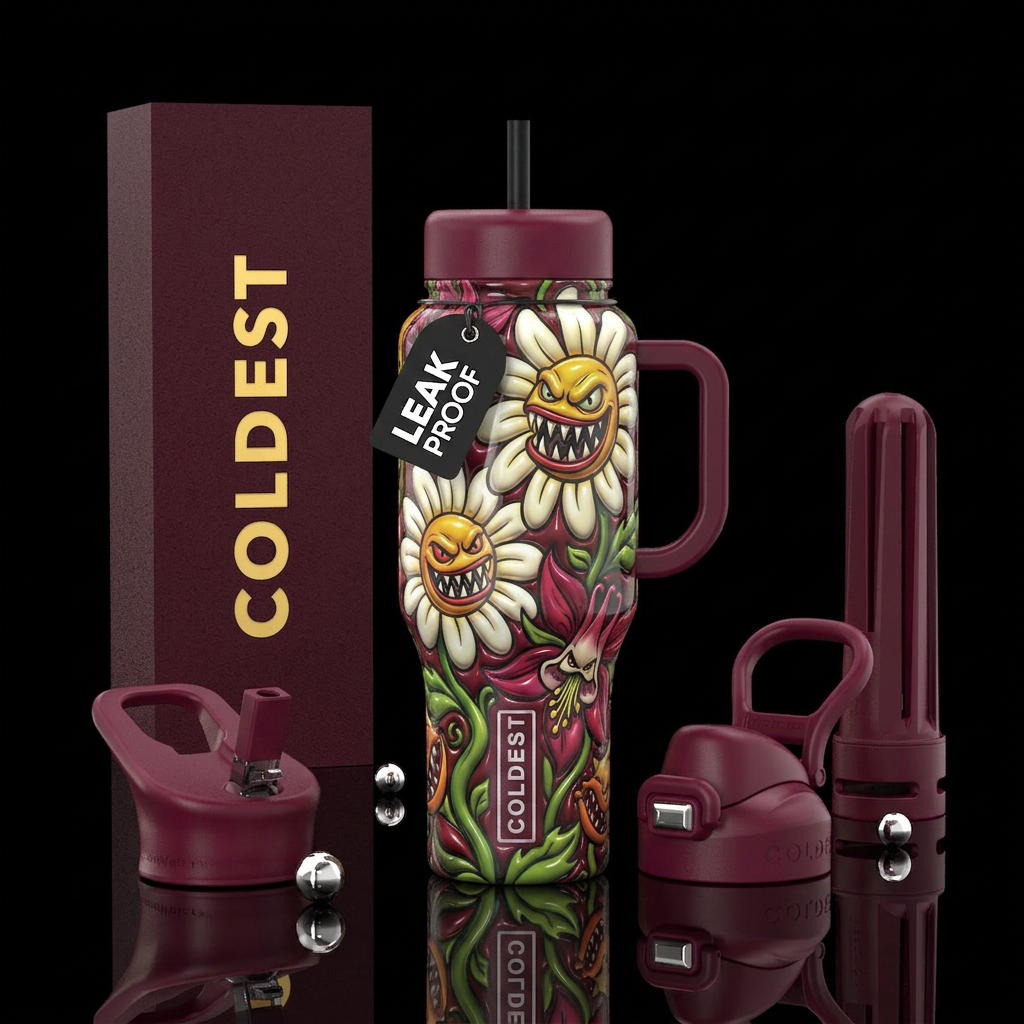 Carnivorous daisy and Carnivorous columbine, fanta... water bottle design
