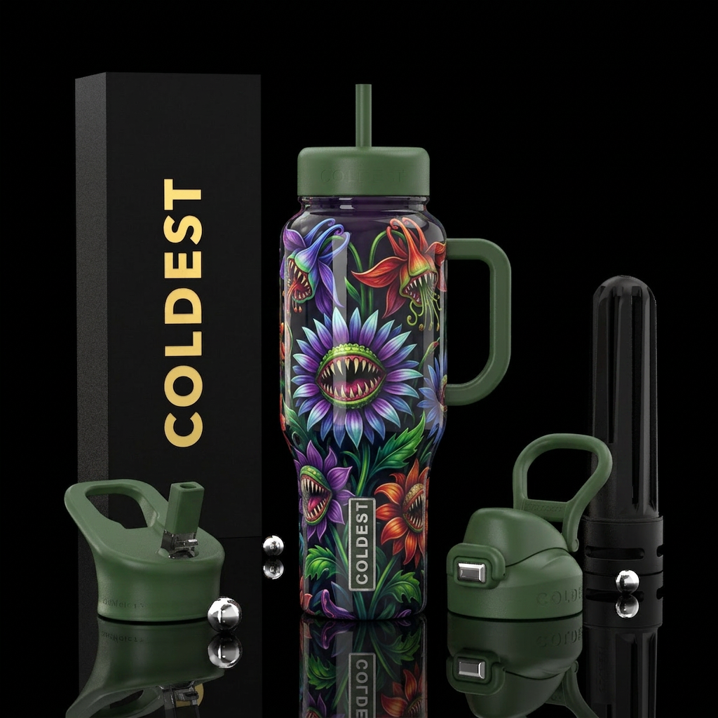 Carnivorous daisy and Carnivorous columbine, fanta... water bottle design