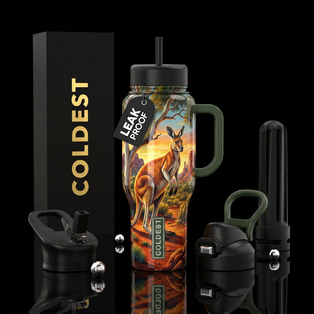 Kangaroo, glossy, trompe-l'œil water bottle design