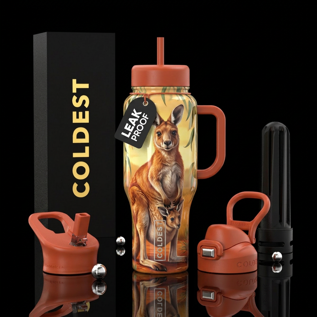Cute Kangaroo, glossy, trompe-l'œil water bottle design
