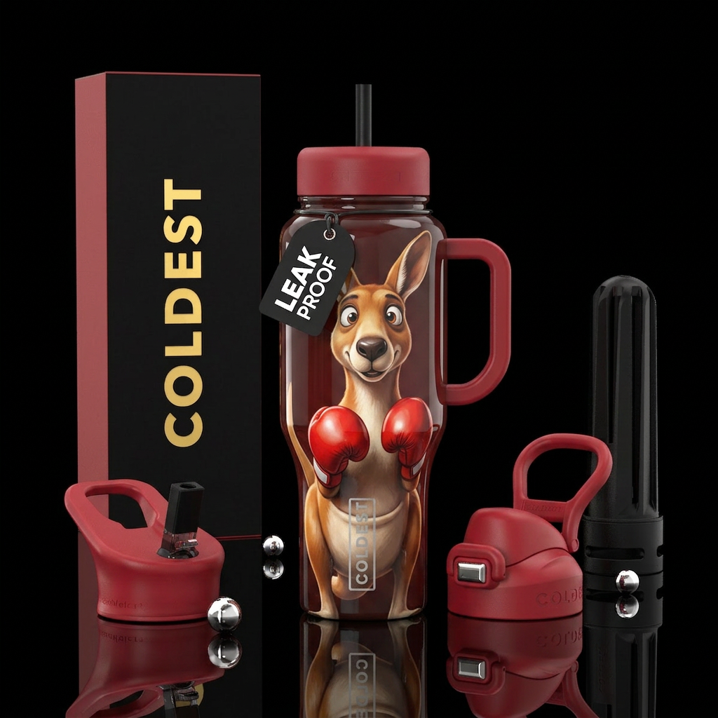 Cute Kangaroo, boxing gloves, funnyglossy, trompe-... water bottle design