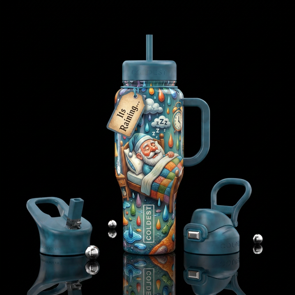 Its raining  the old mans snoring,, funnyglossy, t... water bottle design