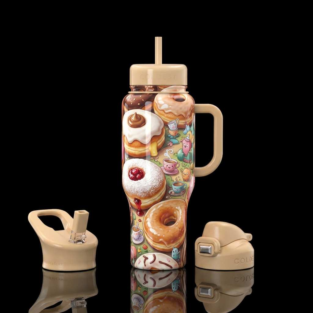 Pudding filled donuts, jelly filled donuts, glazed... water bottle design