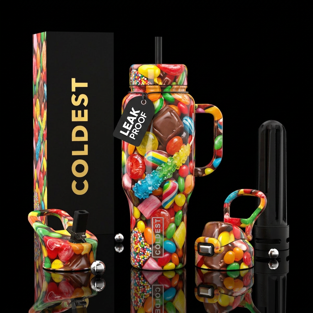 Candybar wonderland, glossy,trompe-l'œil water bottle design