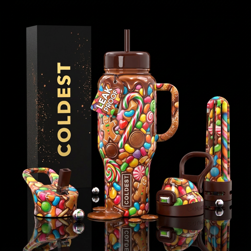 Candybar wonderland, glossy,trompe-l'œil,fantasy, ... water bottle design
