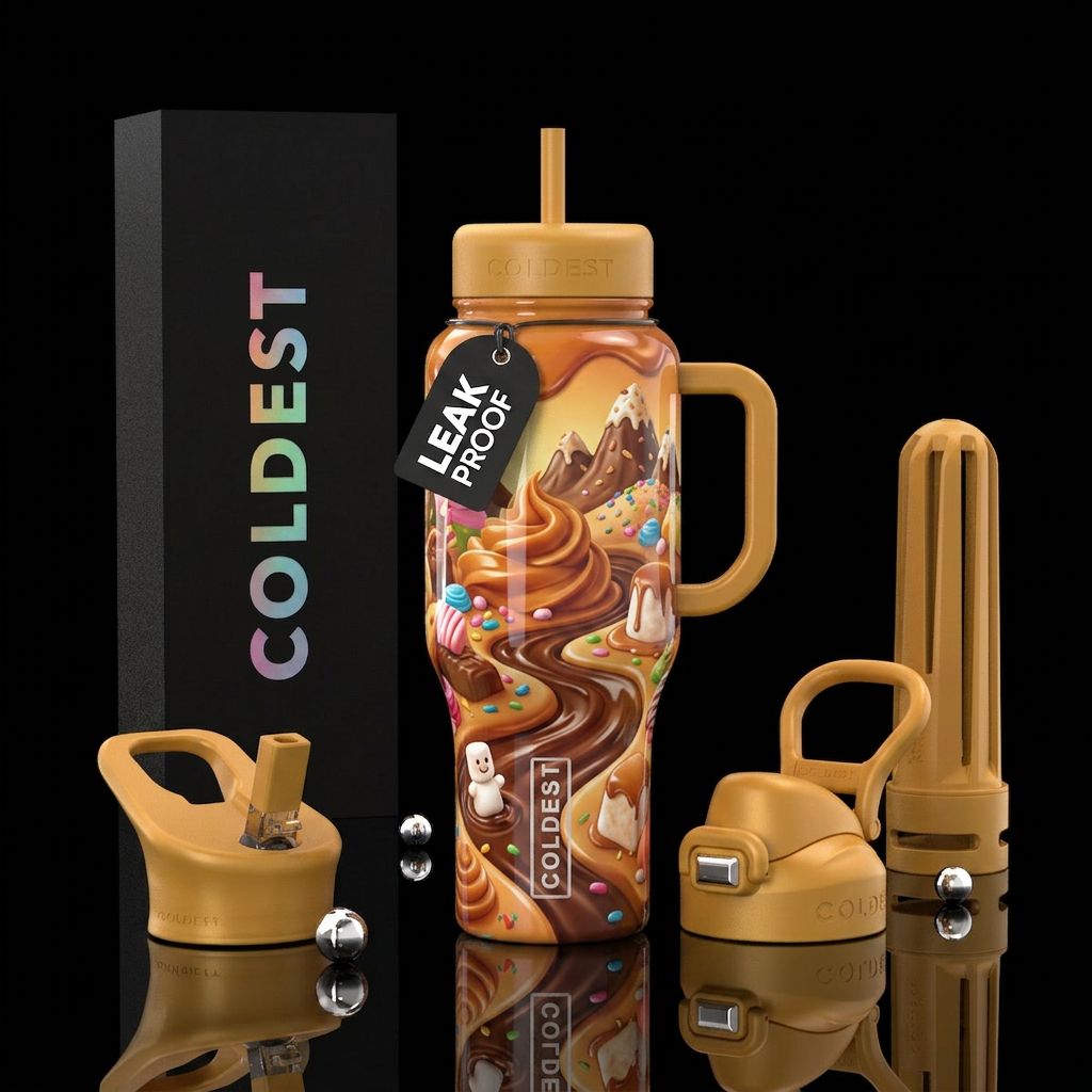 Candybar carmel wonderland, glossy,trompe-l'œil,fa... water bottle design