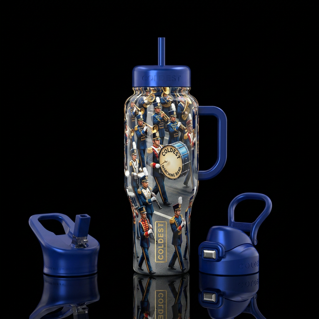 Marching band,glossy, trompe-l'œil water bottle design