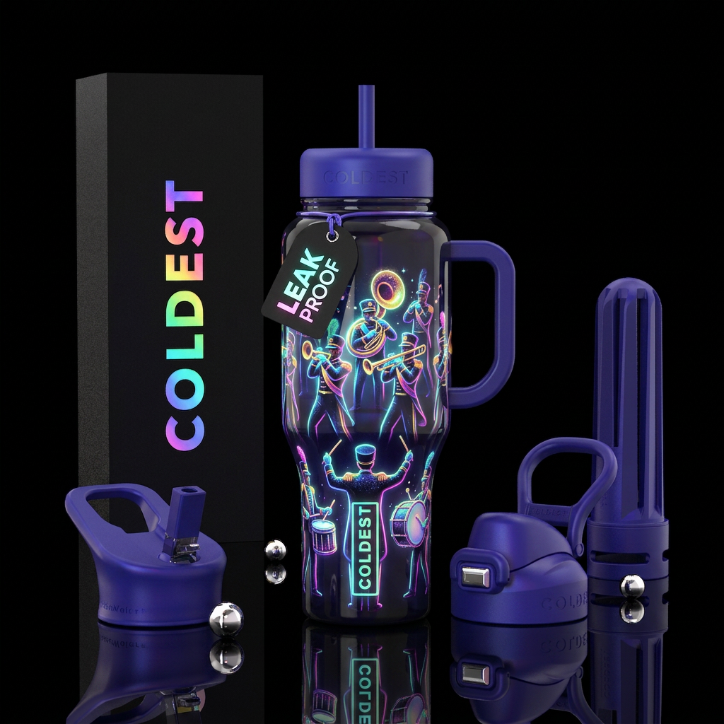 Marching band,glossy, trompe-l'œil, glowie water bottle design