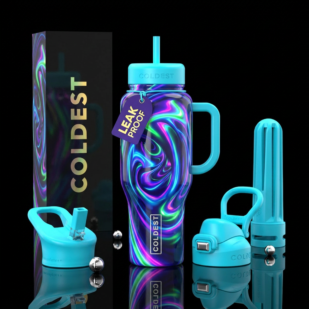 Insanity, glossy, glowie, trompe-l'œil water bottle design