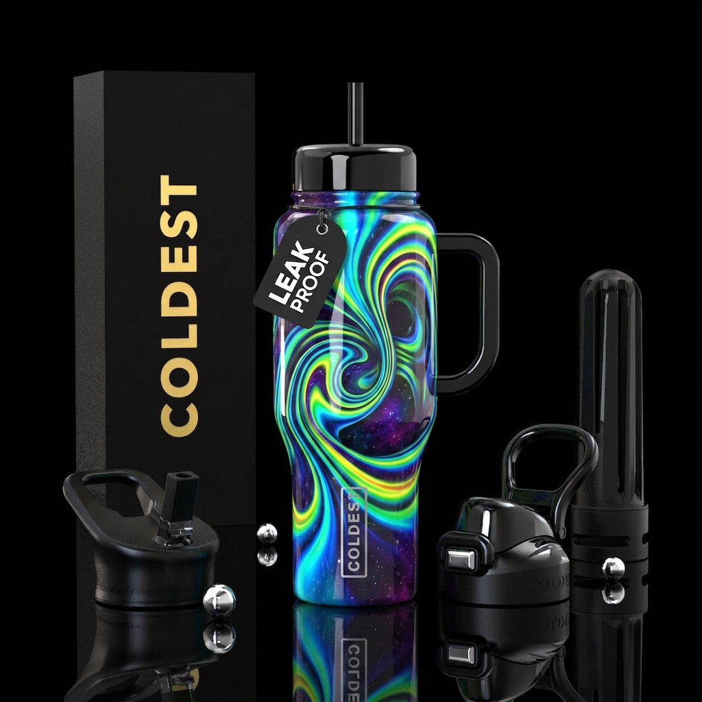Insanity, crazy,glossy, glowie, trompe-l'œil water bottle design