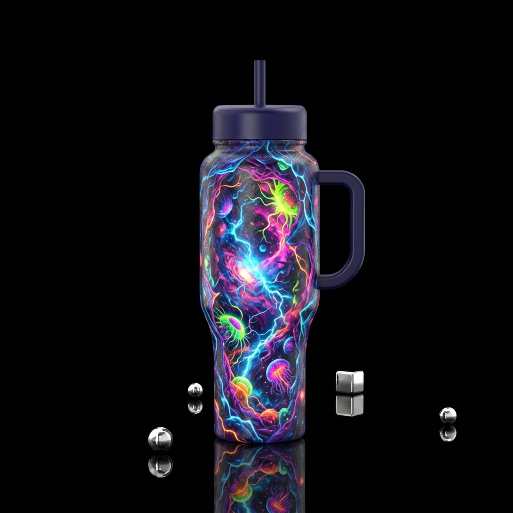 Insanity, crazy,glossy, glowie, trompe-l'œil water bottle design