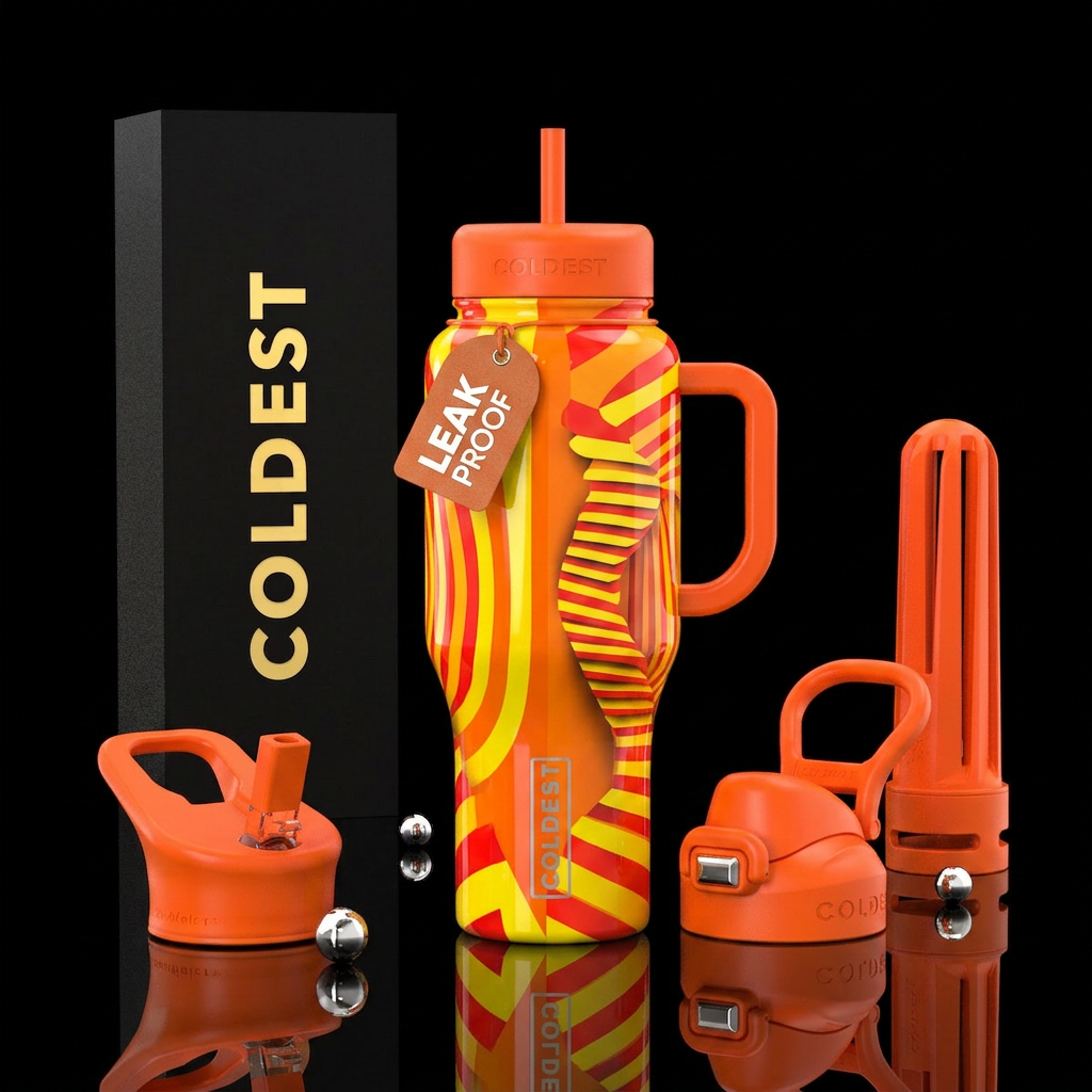 Safety colors,glossy, trompe-l'œil water bottle design