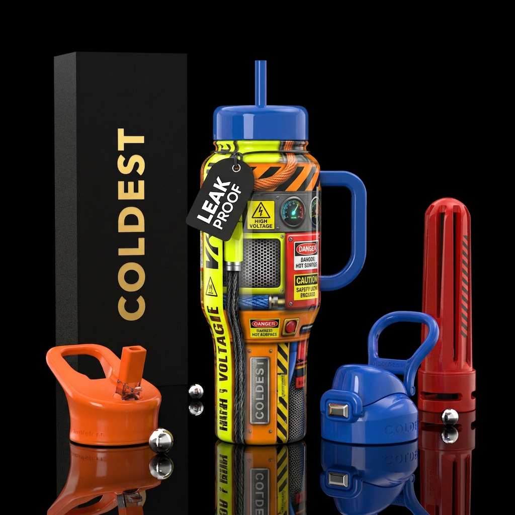 Safety colors,glossy, trompe-l'œil water bottle design