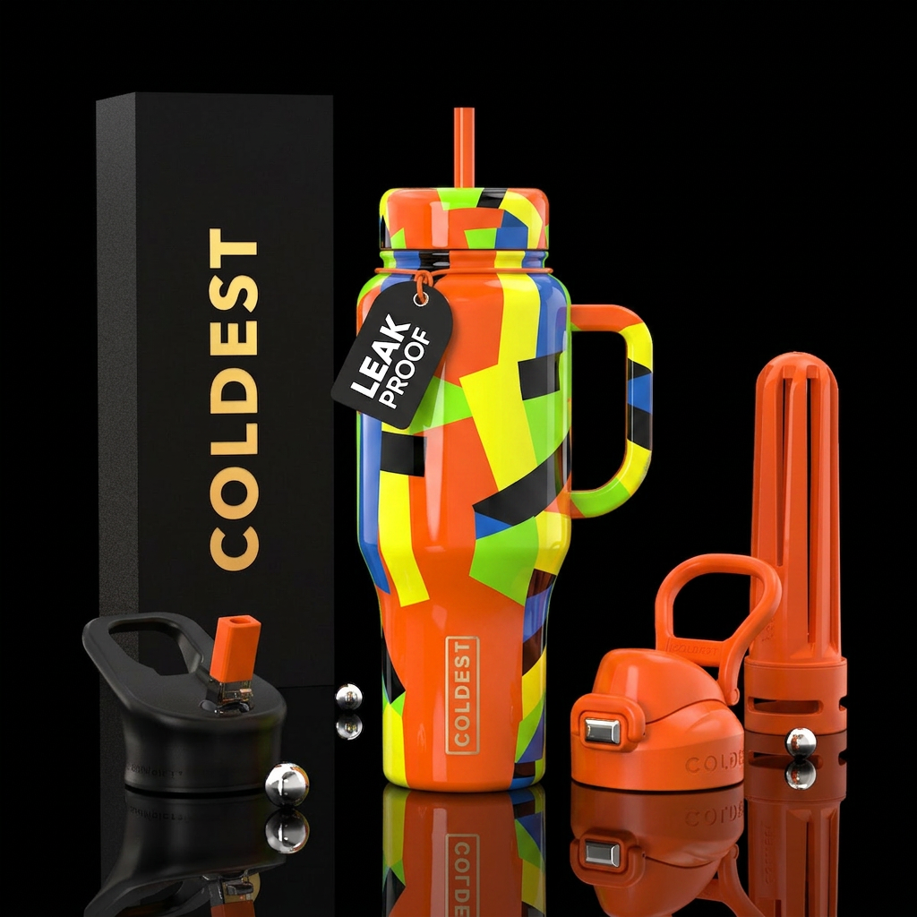 Safety colors,glossy, trompe-l'œil water bottle design