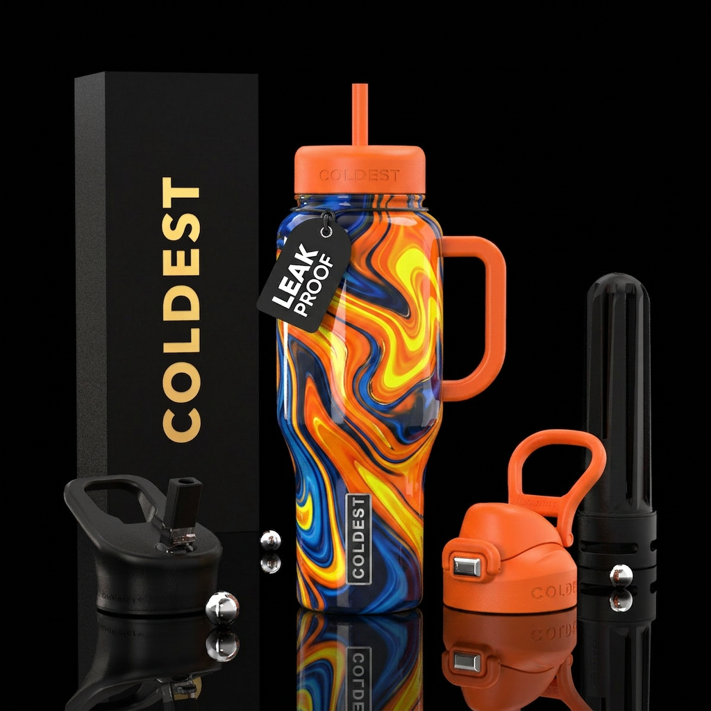 Safety colors swirl,glossy, trompe-l'œil water bottle design