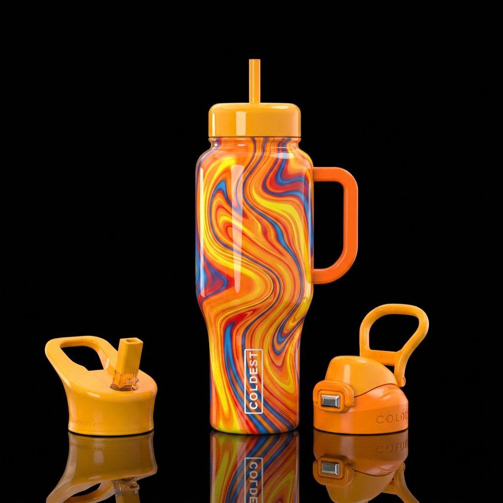 Safety colors swirl,glossy, trompe-l'œil water bottle design