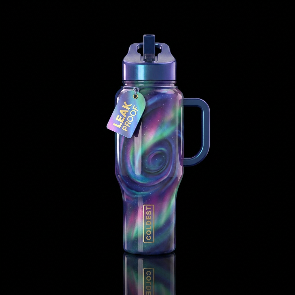 Quantum aurora, glossy, trompe-l'œil water bottle design