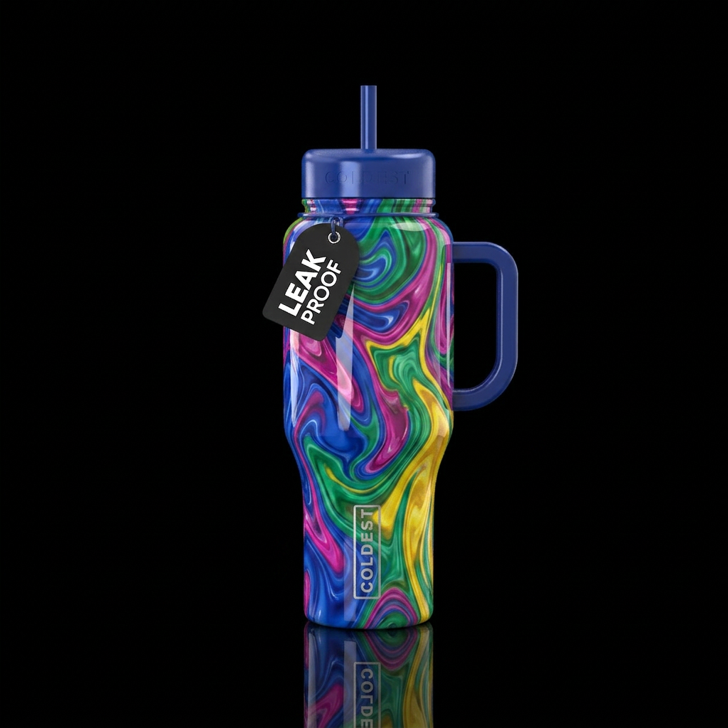 Color swirl,glossy, trompe-l'œil water bottle design