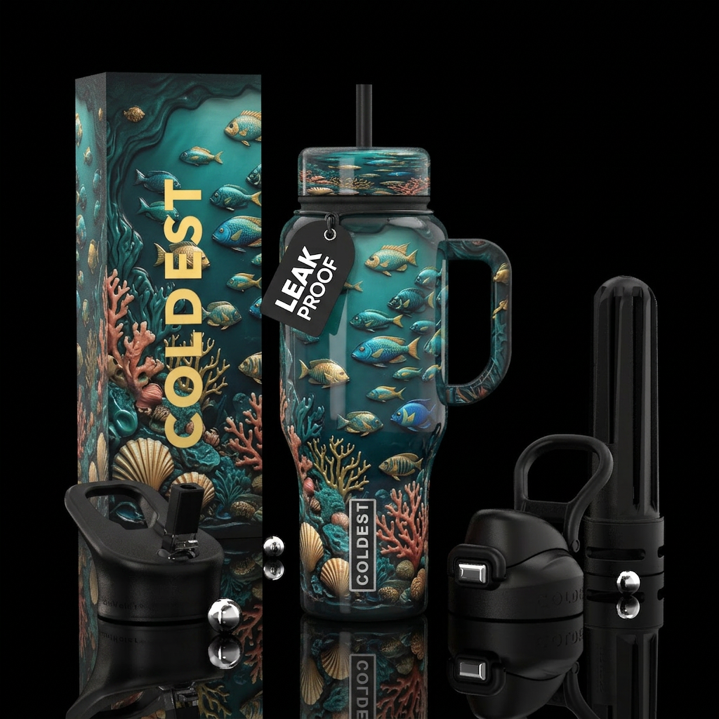 Serenity, glossy, trompe-l'œil, nautical water bottle design