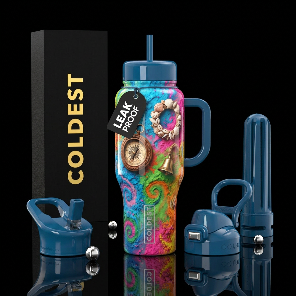 Serenity, glossy, trompe-l'œil, nautical, holi water bottle design