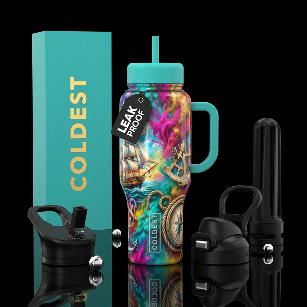 Serenity, glossy, trompe-l'œil, nautical, holi water bottle design