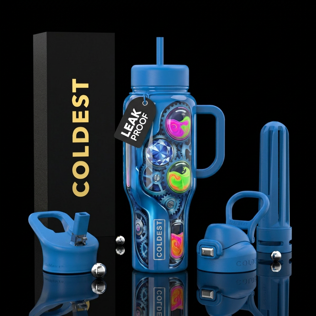 Dark mood,glossy, trompe-l'œil water bottle design