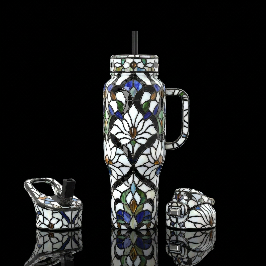 Tiffany lamp inspired glass, glossy, trompe-l'œil,... water bottle design