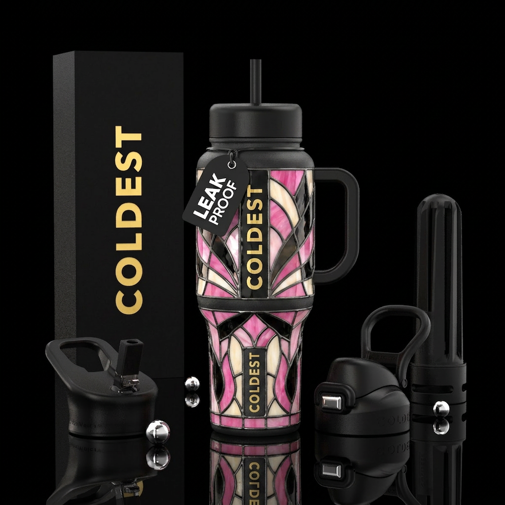 Tiffany lamp inspired glass, glossy, trompe-l'œil,... water bottle design