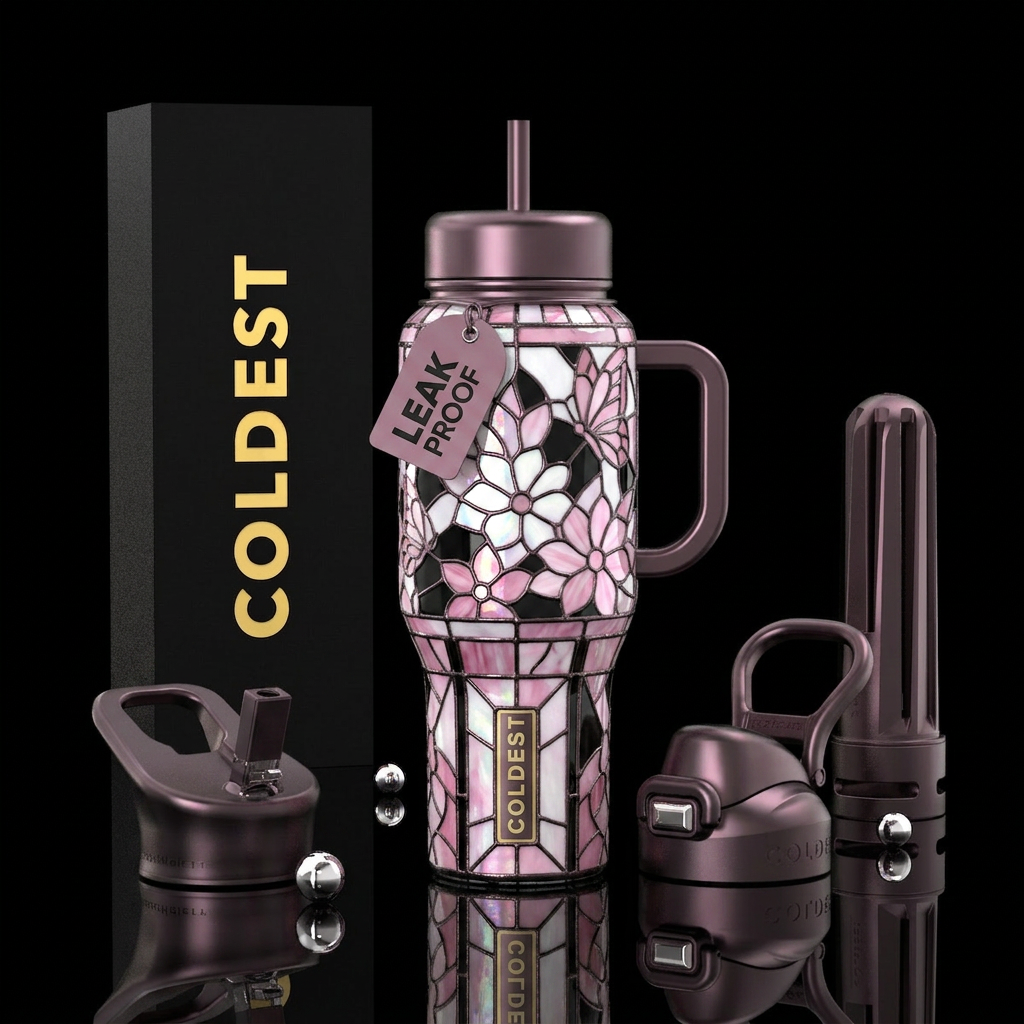 Tiffany lamp inspired glass, glossy, trompe-l'œil,... water bottle design