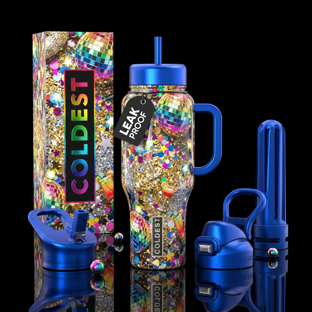 Life of the party, glossy, trompe-l'œil water bottle design